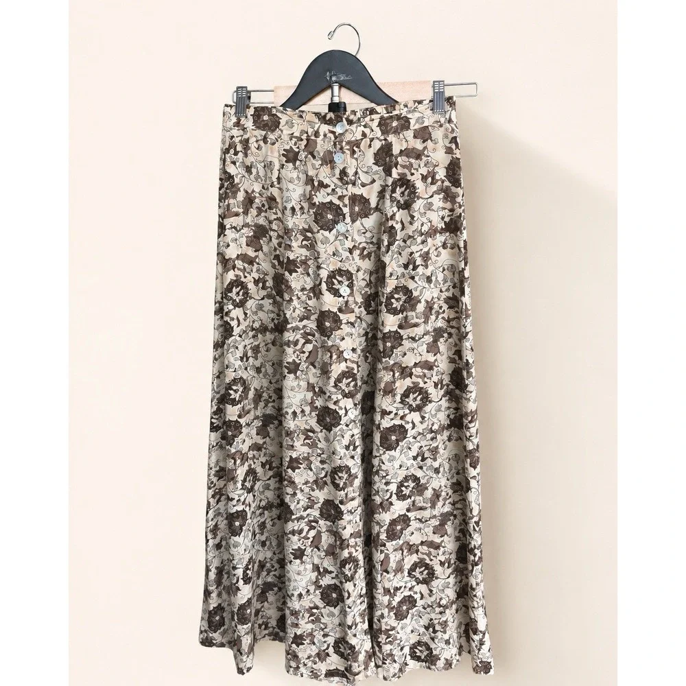 Vintage Henri Bendel Womens 100% Silk Floral Midi Skirt Romantic 90s Size S